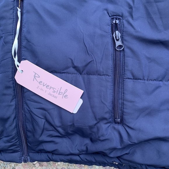 Forever 21 Teddy bear faux fur shearling reversible blue nylon jacket po… - Picture 8 of 9